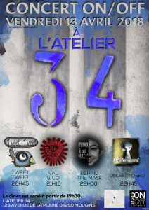 Affiche du concert ON/OFF à l'Atelier 34