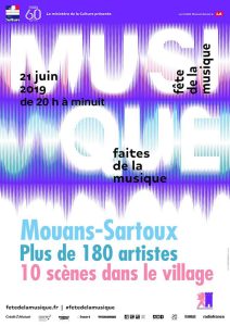 Affiche fête de la musique à Mouans Sartoux avec les groupes du Studio ONOFF de Mougins